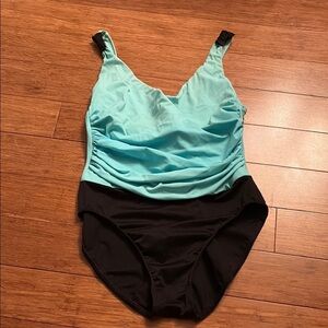 Miraclesuit Women's Blue and Black Swimsuit - size 14 - color block - rouging